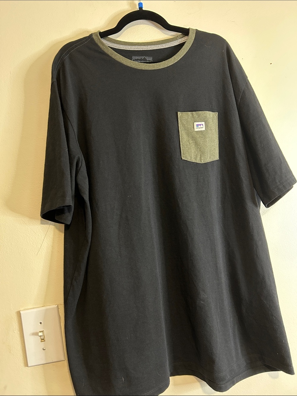 Patagonia Black Short-Sleeve Tee with Olive Pocket